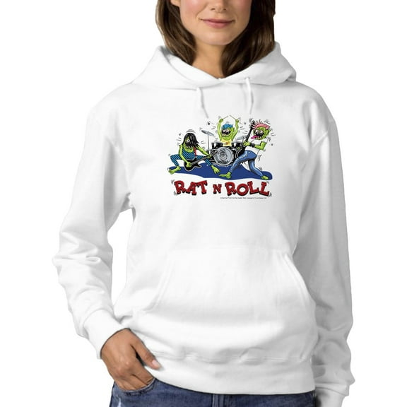 Rat Fink Rat N Roll Band Hoodie Women -T-Line Designs, Female x-Large
