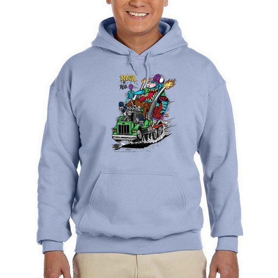 Rat Fink Rock N Roll Trucker Hoodie Men -T-Line Designs, Male Large
