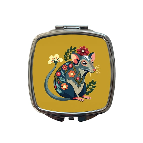Rat Floral Flowers Travel Makeup Handbag Purse Small Pocket Compact Mirror