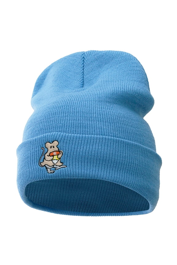 Rat Ghost Embroidered Knitted Long Beanie - Sky Blue OSFM