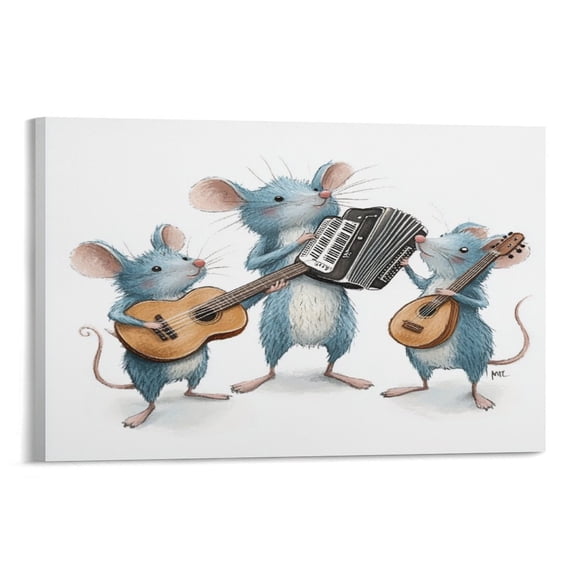 Rat Gifts for Rat Lovers Living Room Art 08x12inch Canvas Print Funny Christmas Mouse Music Band Wall Art for Bathroom Perfect for Home Decor Gifts & Keepsakes Framed Artwork