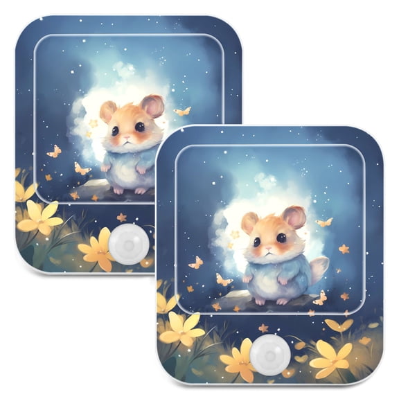 Rat Mouse Flowers Sky Night Lights Plug into Wall LED with Auto Light Sensor Warm Light for Kids Hallway Bedroom Living Room Kitchen Bathroom Set of 2