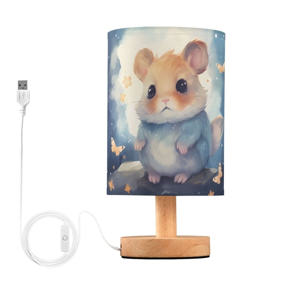 Rat Mouse Flowers Sky Table Lamp USB Bedside Desk Nightstand Lamp Printed Gifts Small Lamp Wood Base for Bedroom Living Room Kids Room College Dorm