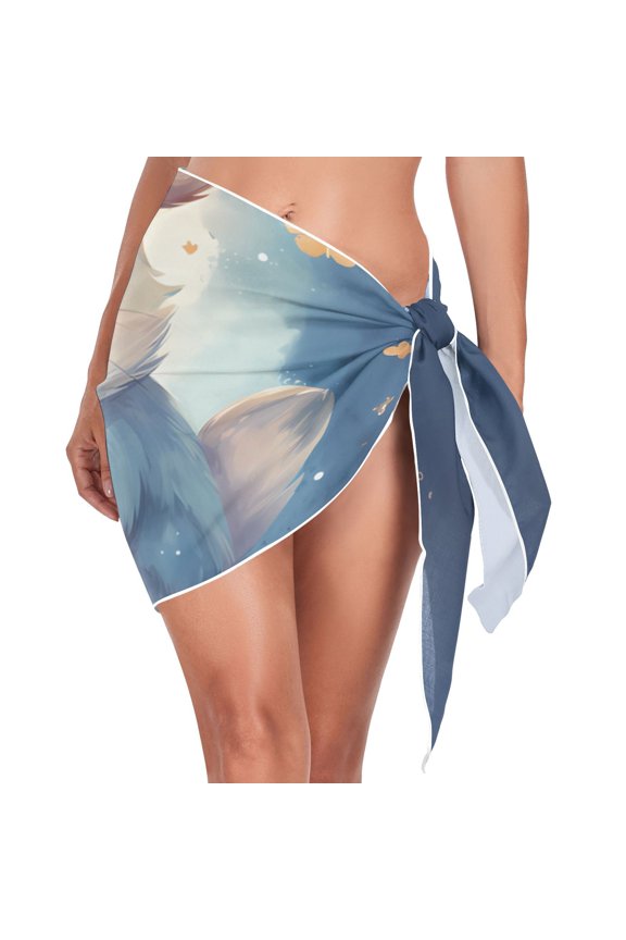 Rat Mouse Flowers Sky Women Coverups Beach Cover Up Chiffon Swimsuit Bikini Wrap Short Skirt Beach Slit Tie Waist