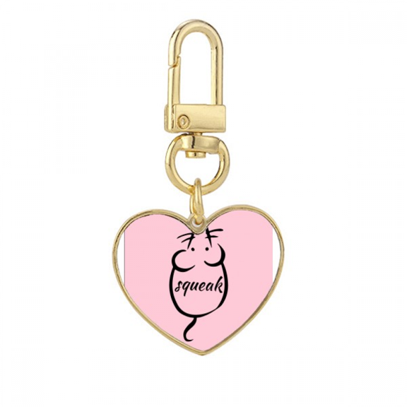 Rat Mouse Squeak Stick Drawing Gold Heart Keychain Metal Keyring Holder