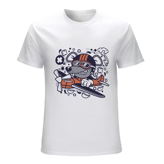 Rat Pilot Vintage T-shirt Mens Cotton Classic Crewneck Short Sleeve Tees Unisex White S