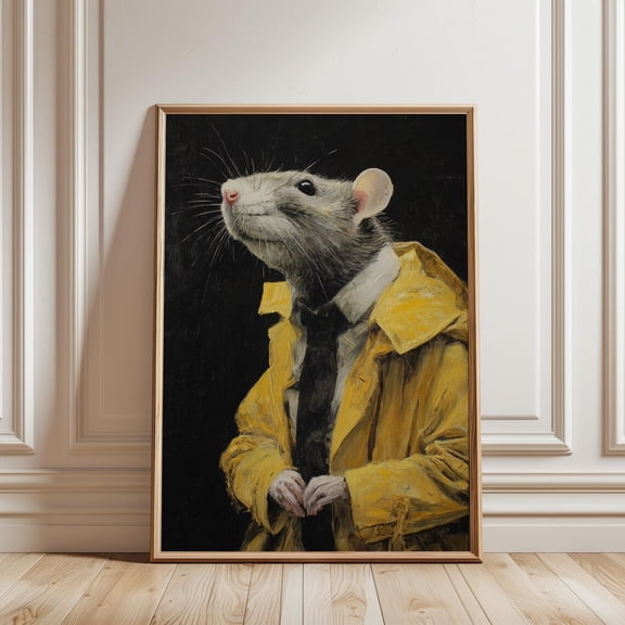 Rat Portrait Wall Art: Yellow Coat Character Print Whimsical Animal Decor, Unframed Paper Print