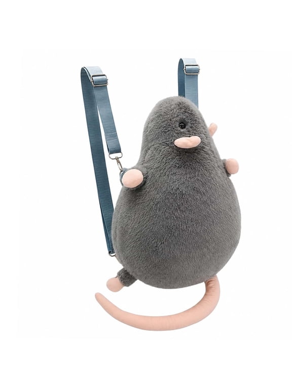 Rat Purse Backpack, with Tail Funny Animal Bag , Ultra-Soft Furry Texture, Roomy Interior Storage, Lightweight and Comfortable
