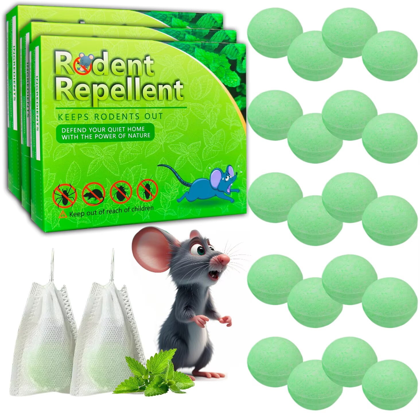 Rat Repellent for House Mice Repellent Indoor 30 Packs Of Rat Balls, Natural Ingredients, Safe For Indoor Use, Repel Rats Instead Of Killing Them, Variety Of Strong Mint Scents To Work.