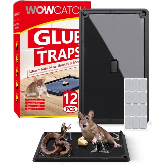 Rat, Snake and Mouse Traps 12 PK, Large Bulk Sticky Glue Traps Indoor for Home Pre-baited, Pet Safe Rodent Catcher for Garage, Kitchen, Catches Roaches, Spiders, Lizard, Non-Toxic, Large