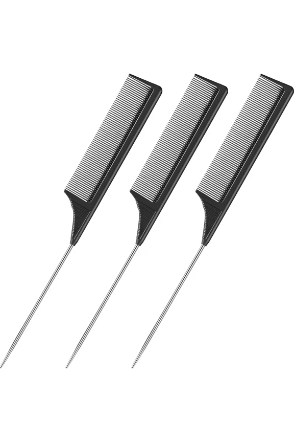 Rat Tail Comb Hair Teasing Metal Pin Tail Combs Professional Tail Comb 3 Pieces