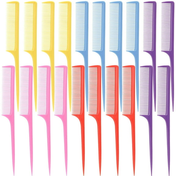 Rat Tail Combs 20pcs/set Anti Static Hairdressing Stylist Cutting Comb, Fluorescent Color Quality Abs Salon Teasing Back Comb for Hair Dyeing and Haircut