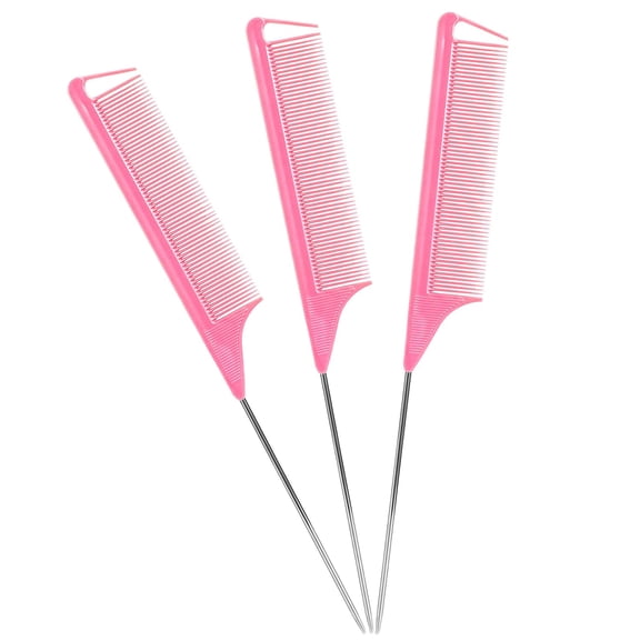 Rat Tail Combs Teasing Comb:3Pack Rat Tail Combs Set,Hair Stylists Styling Comb,Long Steel Pin Rat Tail Teasing Comb,Parting Combs for Women Great for All Hair Types(Pink