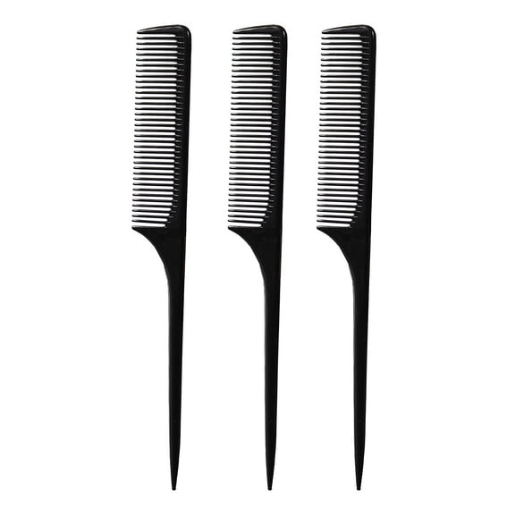 Rat Tail Combs Wide Tooth Comb Detangling Hair Styling Coarse Hair Foiling Thick Back Parting Combs Hairstylist Combs For Women Made In USA 3 Pc. (Black)