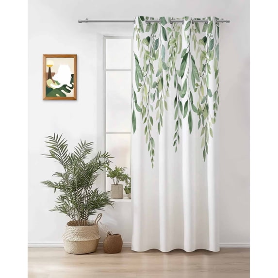 Rat Tailings Thermal Insulated Blackout Curtains for Bedroom 36 Length Green Plants Leaf Farmhouse Room Darkening Curtain 1 Panel Grommet Window Curtain Drape for Living Room Nursery Room