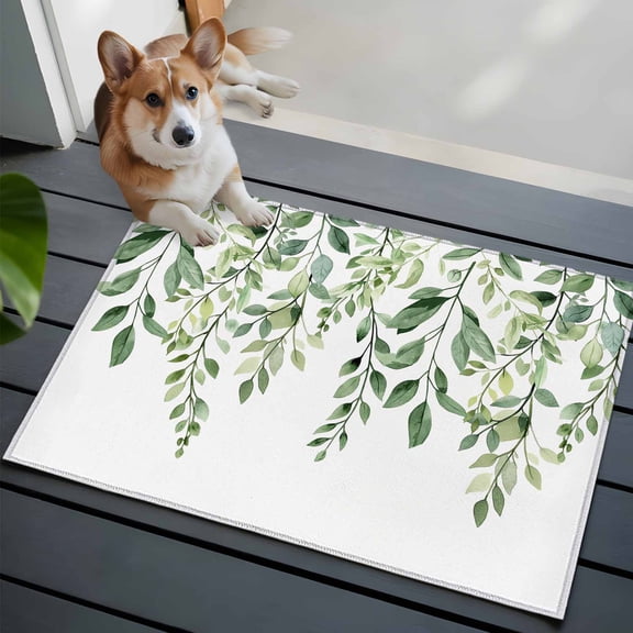 Rat Tailings Washable Area Rug 2x3 111 Green Plants Leaf Farmhouse Low-Profile Area Rugs with Non Slip Backing Indoor Floor Carpet for Entrance Living Room Bedroom Home Office