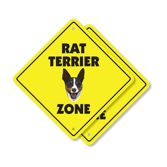 Rat Terrier (2 Pack) Plastic Crossing Sign - 10 Inch X 10 Inch Xing Sign Gift Dog Breed Pet Cute Small Loyal Animal Family Friendly Decor House