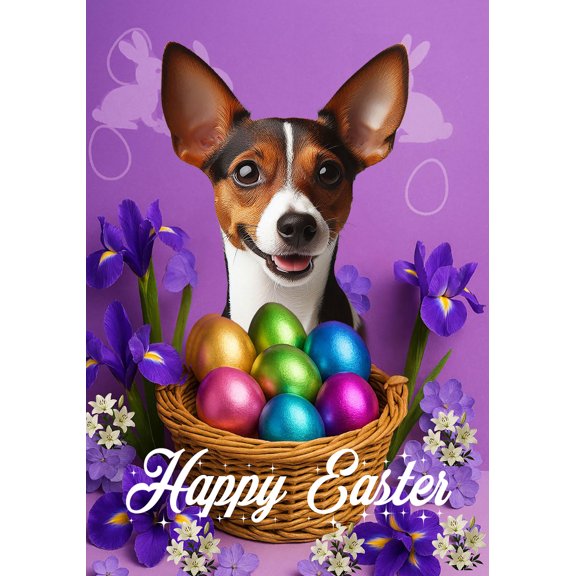 Rat Terrier Brown/White - Best of Breed Easter Holiday Outdoor House Flag 28" x 40" Mailbox Flag Dog Flag