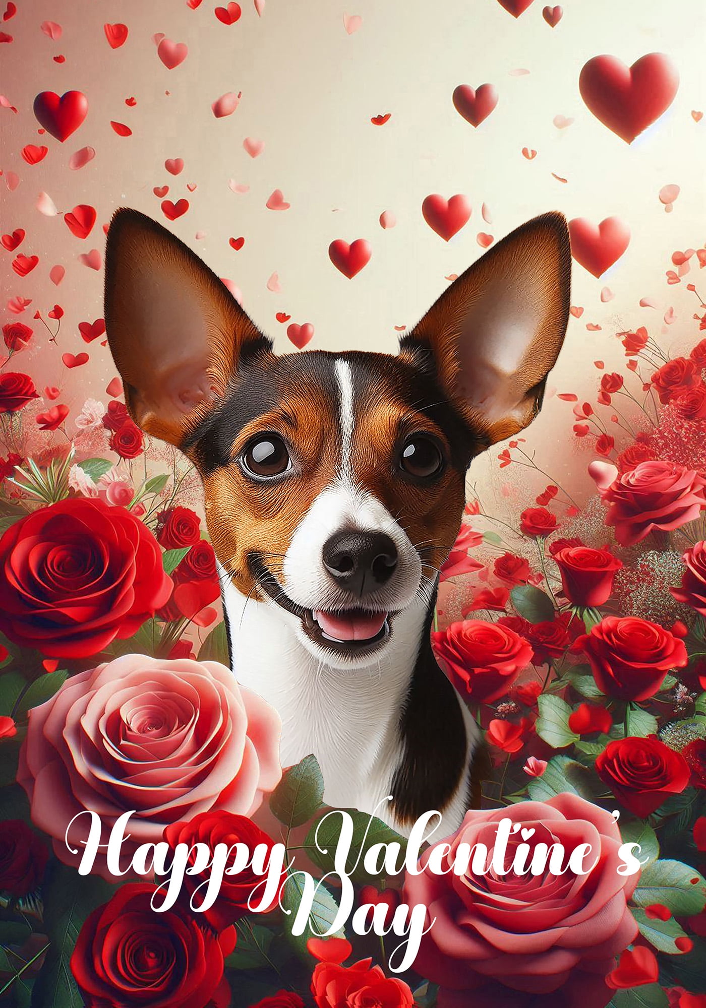 Rat Terrier Brown/White - Best of Breed Valentines Day Outdoor House Flag 28" x 40" Mailbox Flag Dog Flag