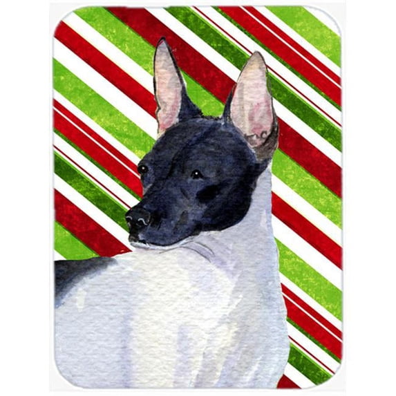 Rat Terrier Candy Cane Holiday Christmas Glass Cutting Board - Large