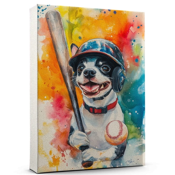 Rat Terrier Dog Canvas Baseball Canvas Funny Rat Terrier Dog Canvas Artwork, Funny Dog Wall Art for Baseball Room or Pet Shop