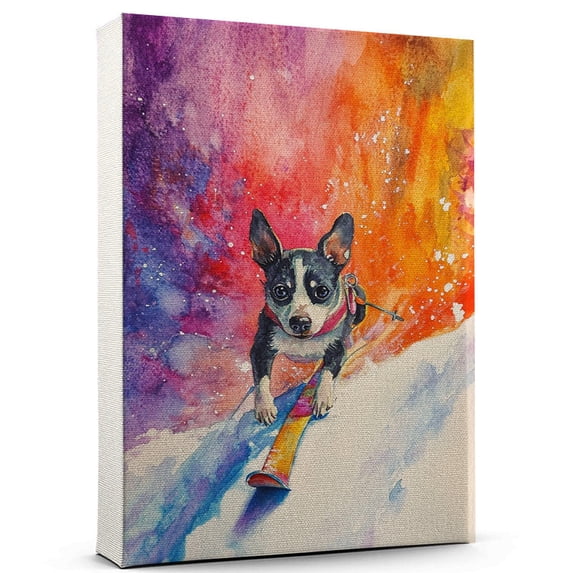 Rat Terrier Dog Canvas Skiing Stretched Canvas Size 8x12 – Funny Rat Terrier Dog Canvas Wall Decor, Funny Dog Wall Art for Skiing Room