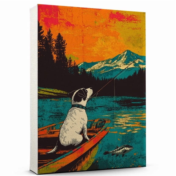 Rat Terrier Dog Fishing Art Canvas Rat Terrier Dog Playing Fishing Wall Art, Dog Lover Canvas, Sports Theme Decor for Living Room