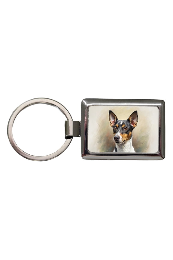 Rat Terrier Dog Illustration Metal Rectangle Keychain