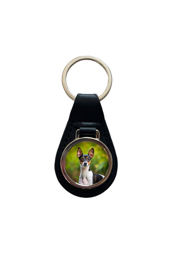 Rat Terrier Dog Photo Metal Black Leather Keychain