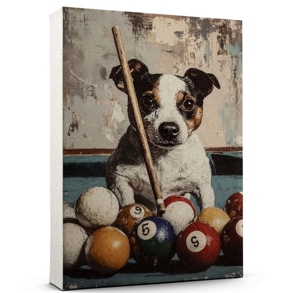Rat Terrier Dog Playing Billiards Canvas Sports Dog, Perfect for Animal Lovers, Rat Terrier Dog Canvas, Billiards Canvas Wall Art for Rooms