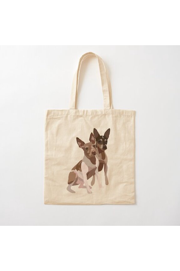 Rat Terrier Dog Portrait Illustration Canvas Tote Bags, Reusable Shopping Bag