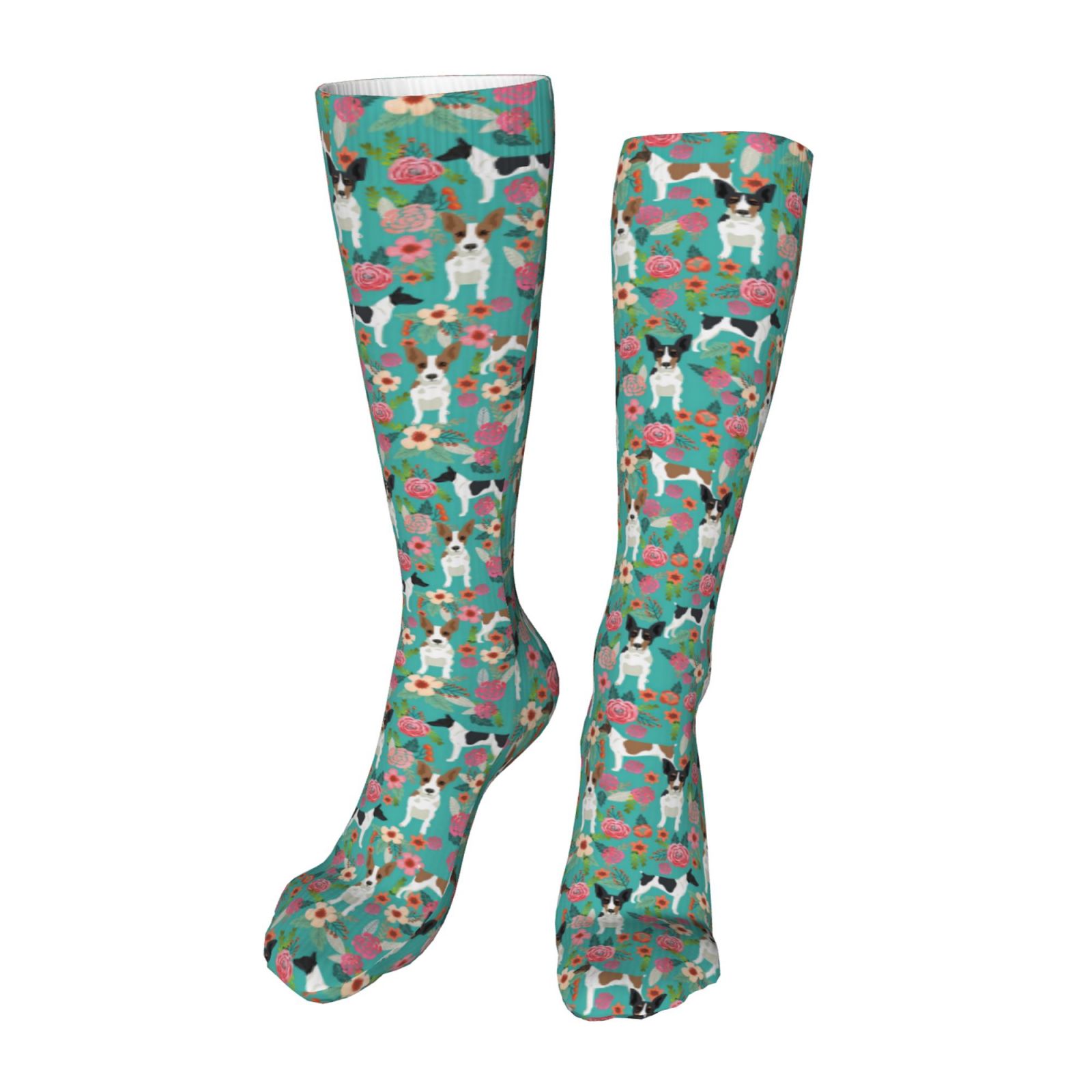 Rat Terrier Dog Vintage Florals (4) Knee High Socks Warm for Wowen Men ...