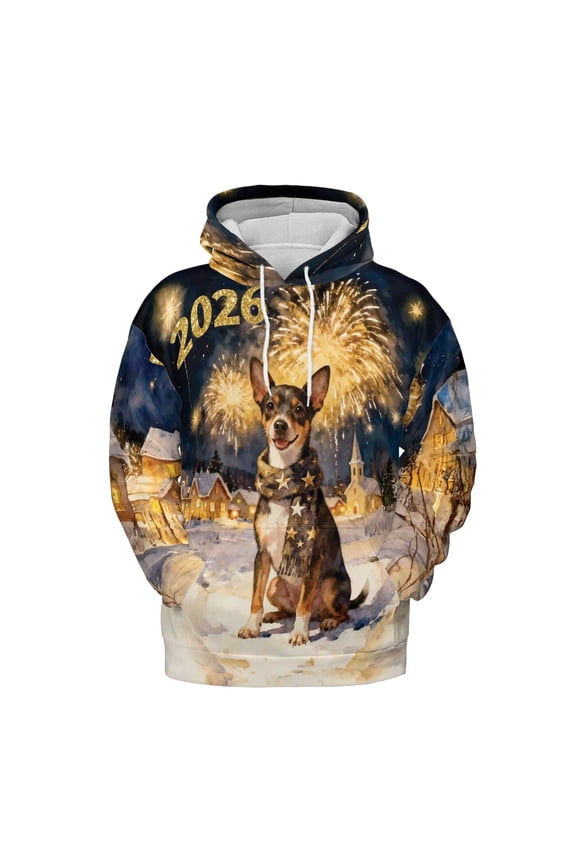 Rat Terrier Happy New Year 2026 with Fireworks on New Year's Eve All Over Print 3D Hoodie Unisex Merch Hoodies Ratty Dog Lover - 12022