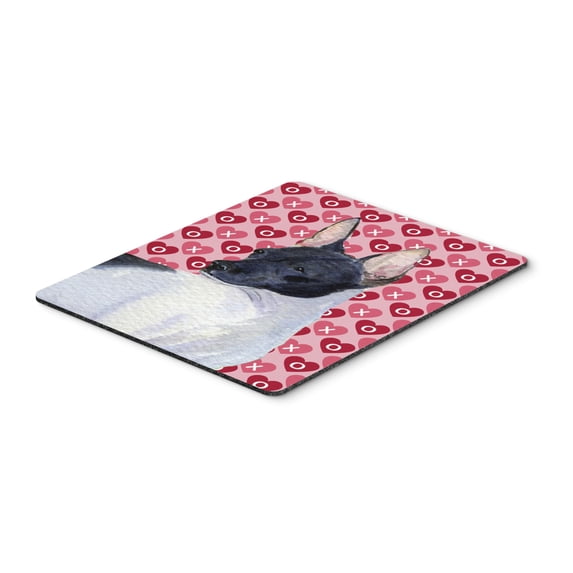 "Rat Terrier Hearts Love and Valentines Day Portrait Mouse Pad Hot Pad or Trivet"
