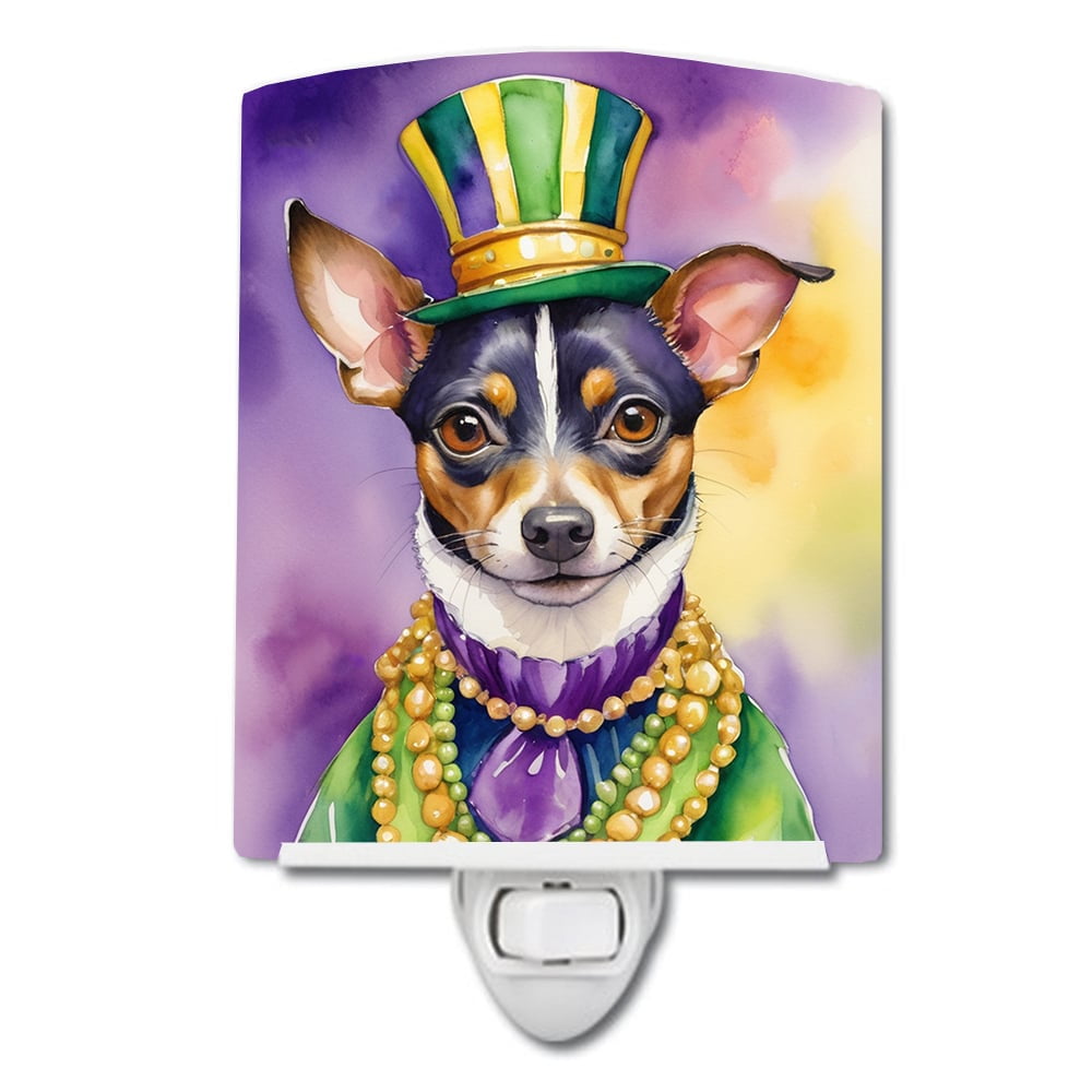 Rat Terrier King of Mardi Gras Ceramic Night Light 4 in x 6 in