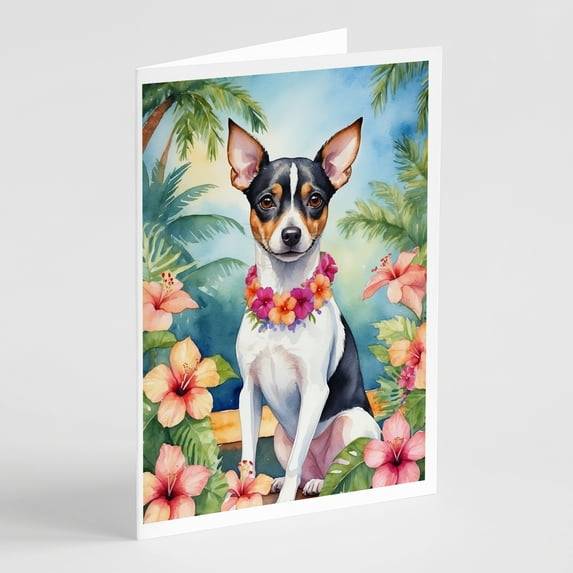 Rat Terrier Luau Greeting Cards Pack of 8 7 in x 5 in
