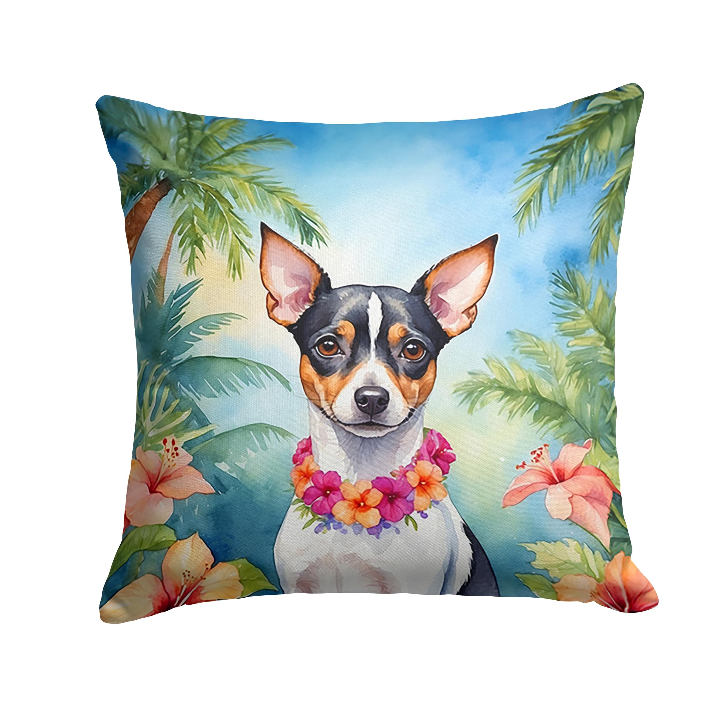 Rat Terrier Luau Throw Pillow 18 in x 18 in