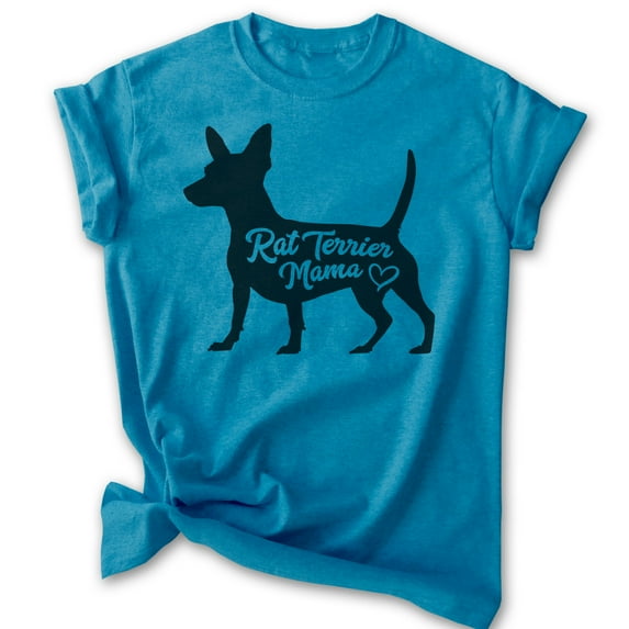 Rat Terrier Mama, Unisex Women's Shirt, Rat Terrier Owner, Funny Dog Mama Gift, Heather Blue, Large