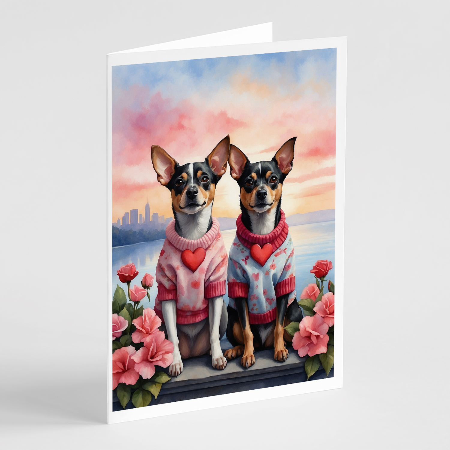 Rat Terrier Two Hearts Greeting Cards Pack of 8 7 in x 5 in