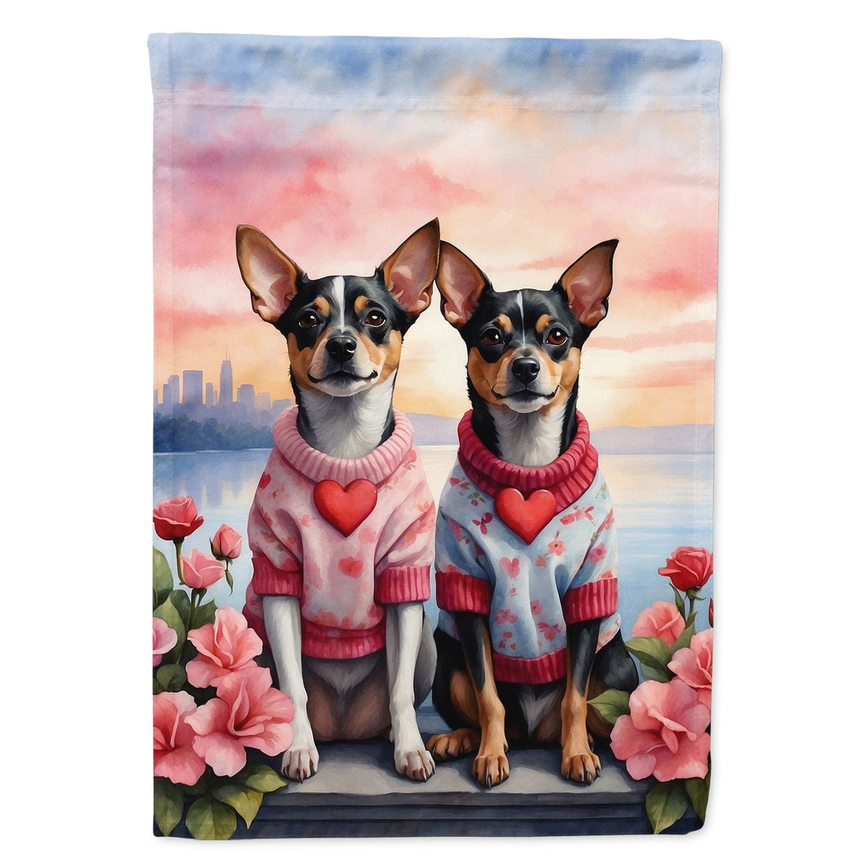 Rat Terrier Two Hearts House Flag