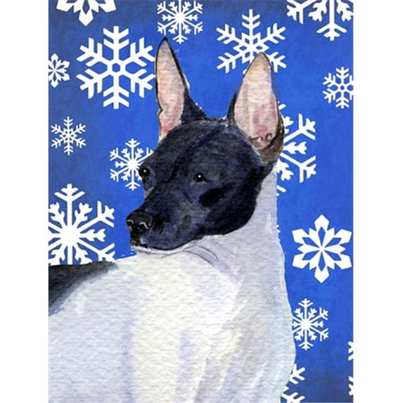 Rat Terrier Winter Snowflakes Holiday Flag Canvas - House Size