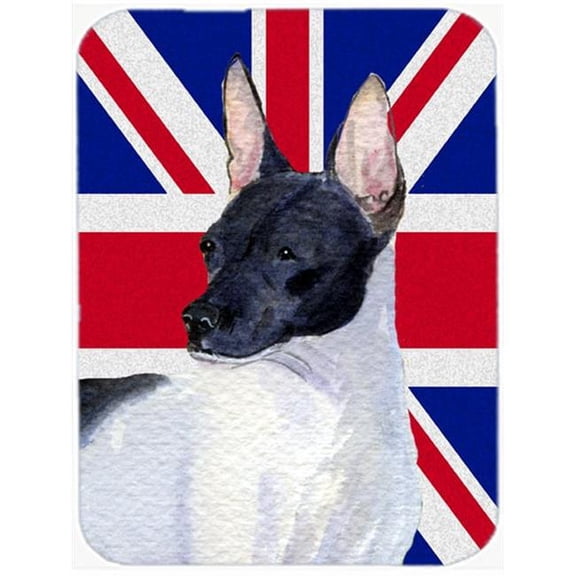 Rat Terrier With English Union Jack British Flag Glass Cutting Board - Large