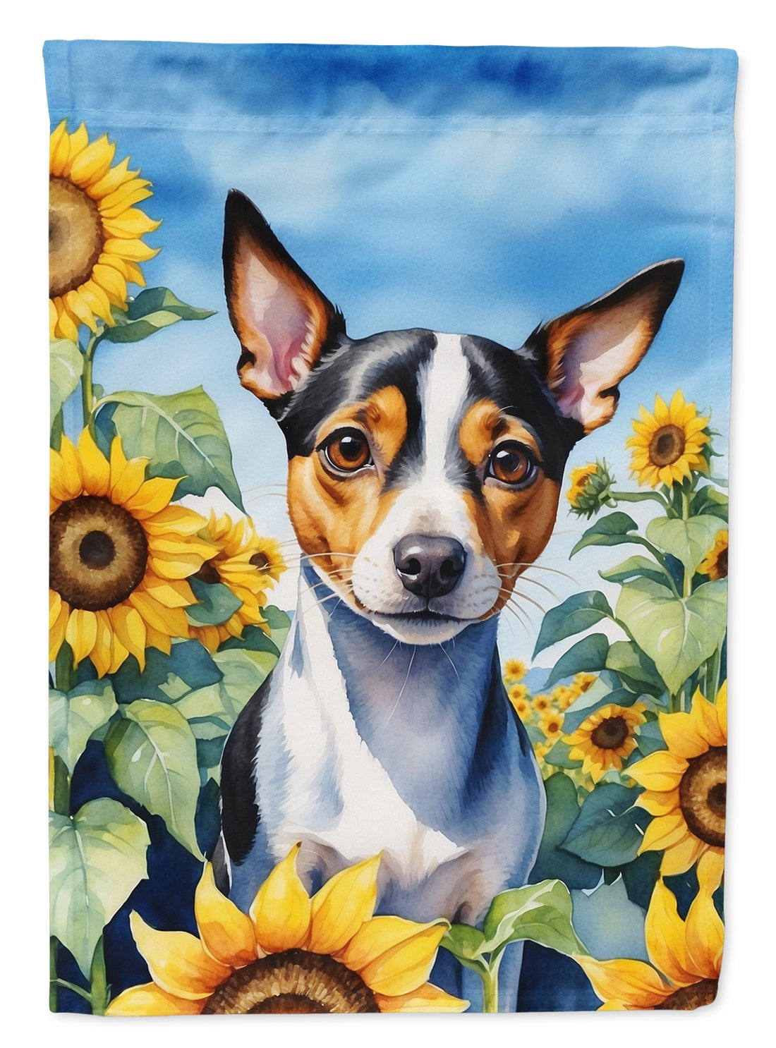 Rat Terrier in Sunflowers House Flag 28 in x 40 in