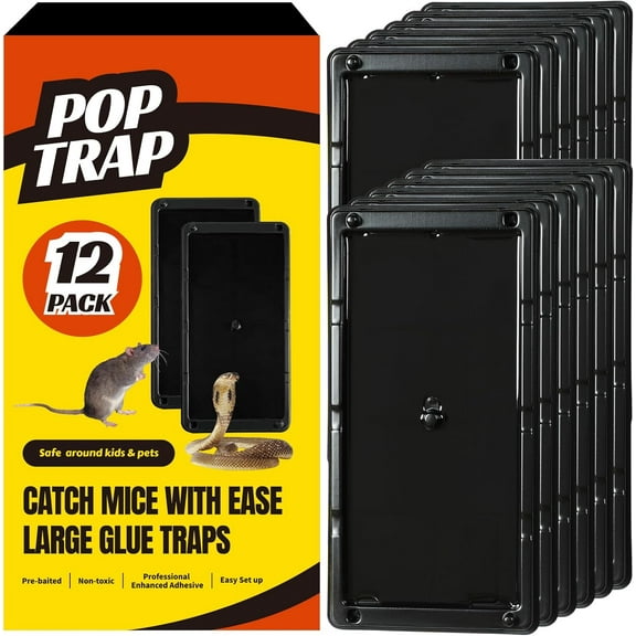 Rat Trap Heavy Duty & Large - 12 Pack, Super Sticky Mouse Trap with Ultra-Strong Glue, Mouse Glue Trap with Scent of Peanut Butter for Indoor & Outdoor, Non-Toxic & Long-Lasting