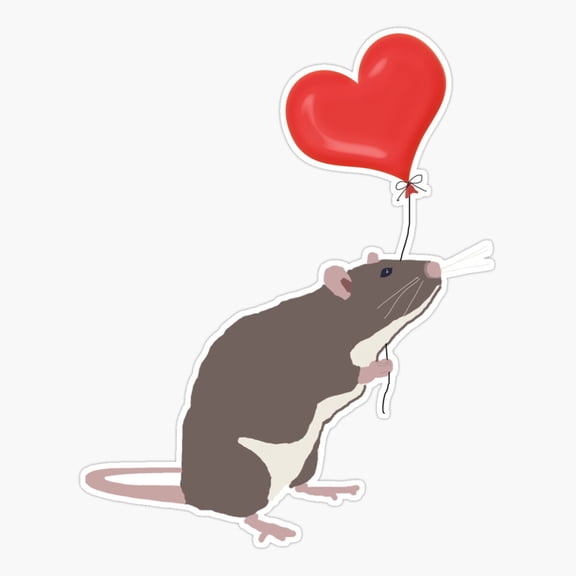 Rat With Heart Balloon Animal Love Sticker