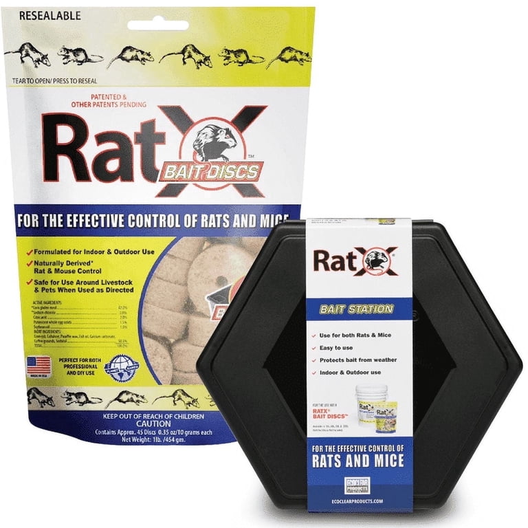 RatX Bait Discs and Box Combo, 1 lb, Holds 6 Discs, Suitable for