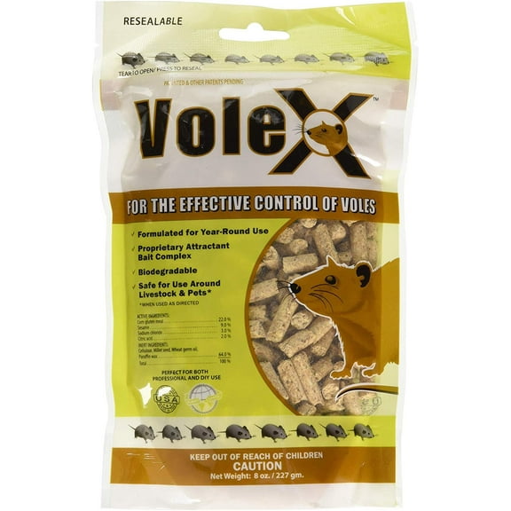 RatX EcoClear Products 620205, VoleX All-Natural Non-Toxic Humane Pellets, 8 oz. Bag Vole Killer