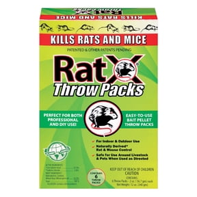 RatX Rodent Killer Bait Pellet Throw Packs for Rats & Mice – Poison Free, Pet Safe | Indoor & Outdoor Use Pellets |6 Throw Packs - 620103