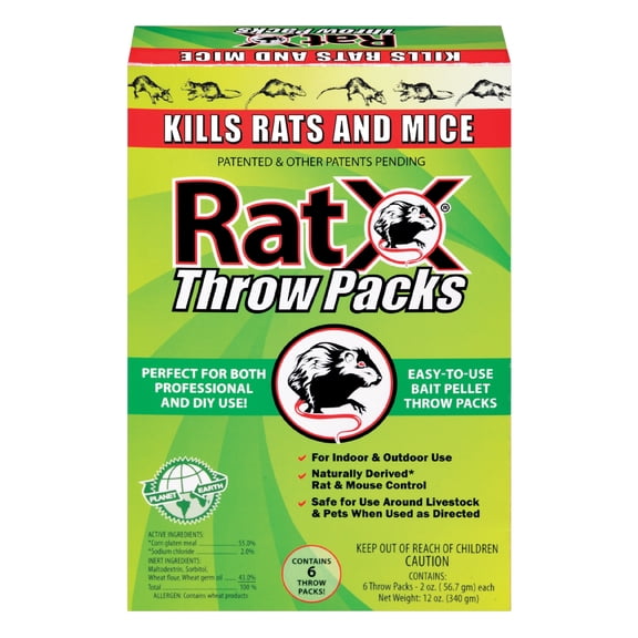 RatX Throw Packs Bait Pellets for Rats and Mice, Pack of 6-12oz