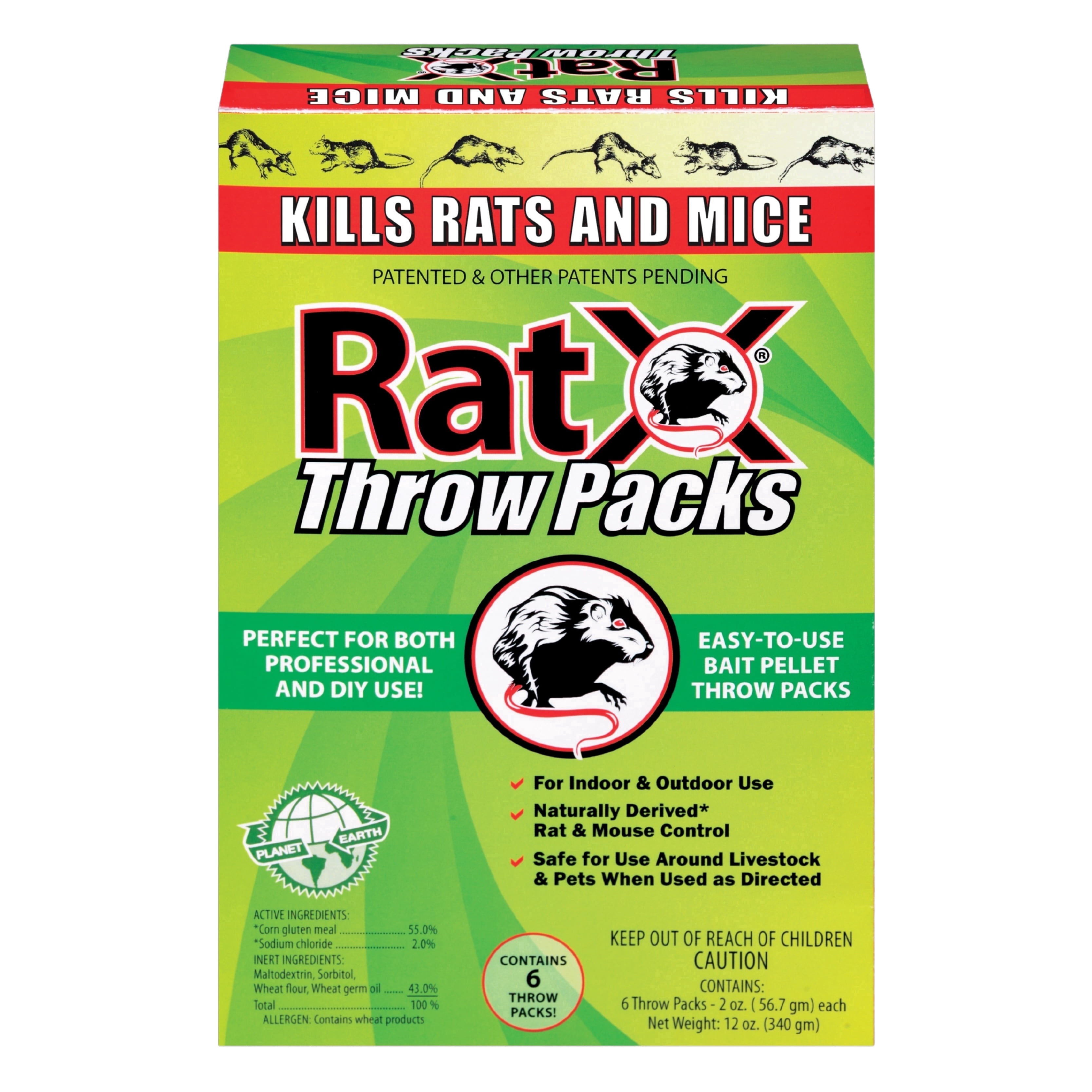 RatX Rodent Killer Bait Pellet Throw Packs for Rats & Mice – Poison Free, Pet Safe | Indoor & Outdoor Use Pellets |6 Throw Packs - 620103